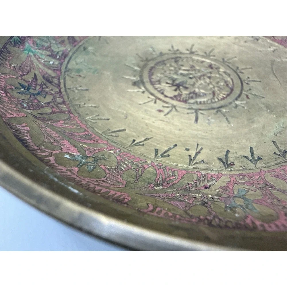 Vintage Brass Pedestal Footed Candy/Trinket Dish‎ Floral Engraved Made in India